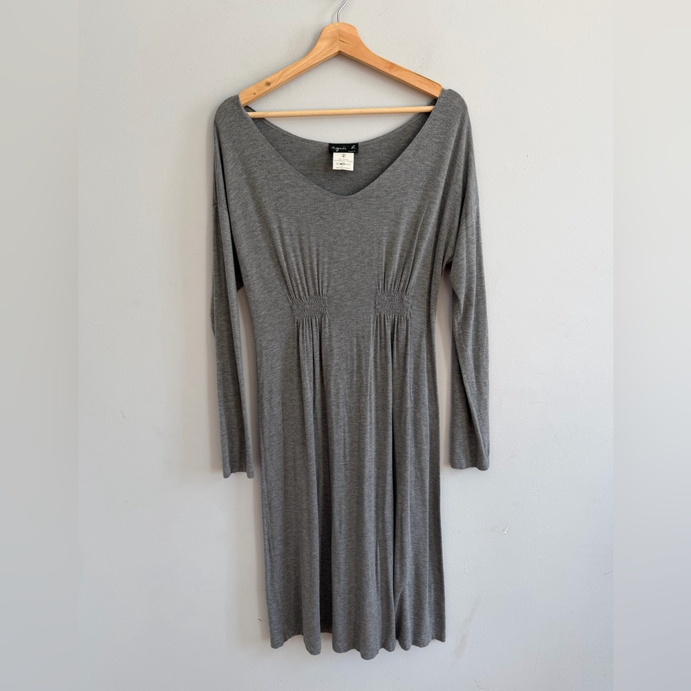 Agnes B Grey Jersey Knit Dress Cinched Waist Size 2